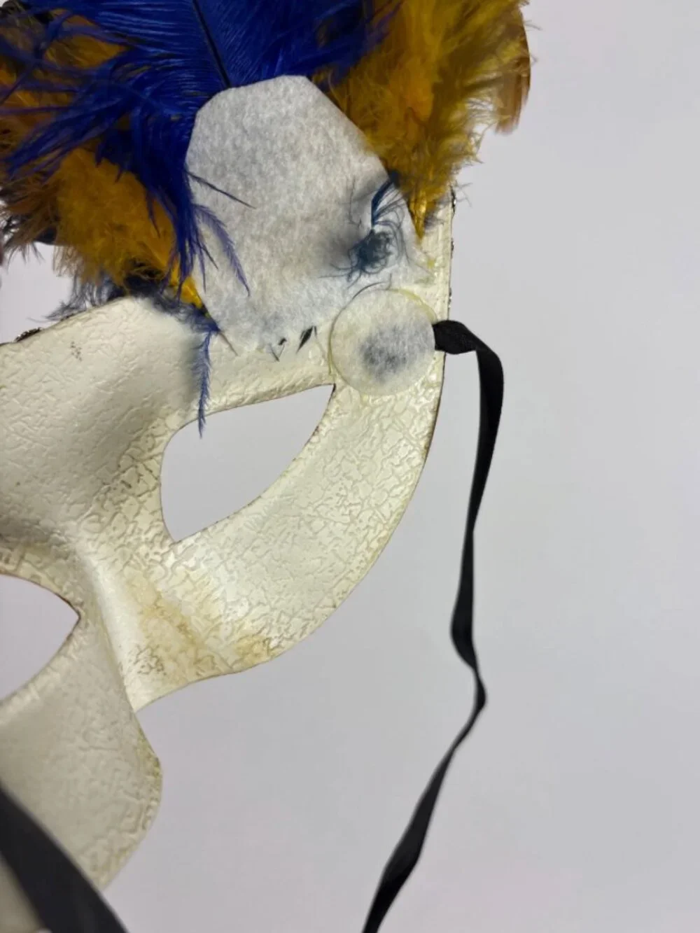 Vintage Mardi Gras Feather Mask | Hand Painted Paper Mâché Masquerade Mask